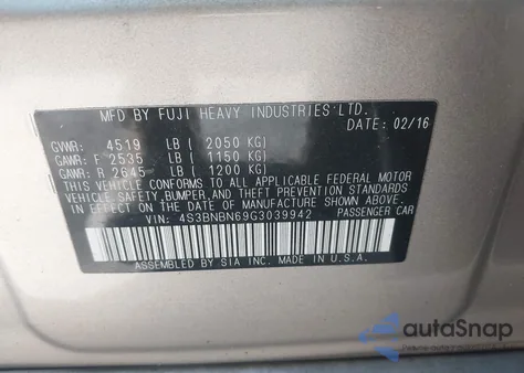 2016 Subaru Legacy 2.5I Limited z USA, uszkodzony, nr VIN 4S3BNBN69G3039942